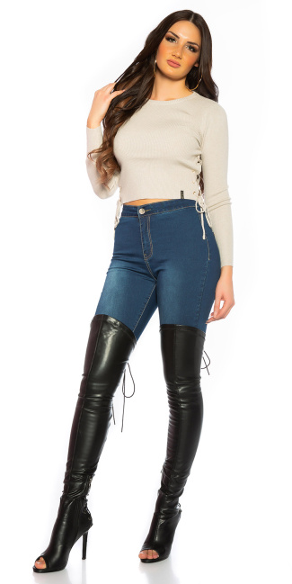 Crop Ripp sweater with lacing Beige